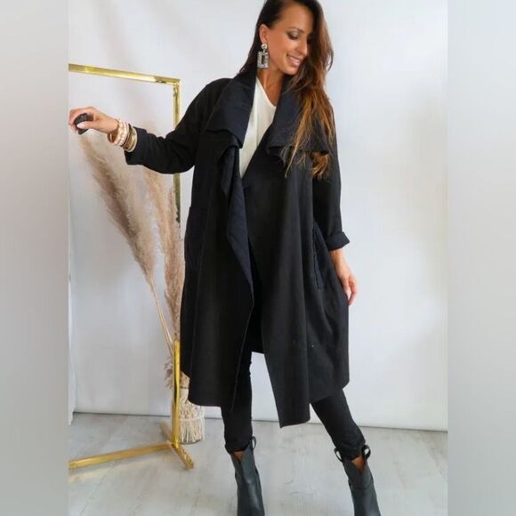 PATRIZIA LUCA NWT Trench Coat Women’s M Swing Jacket Black Y2K Goth Cyberpunk - Picture 1 of 12